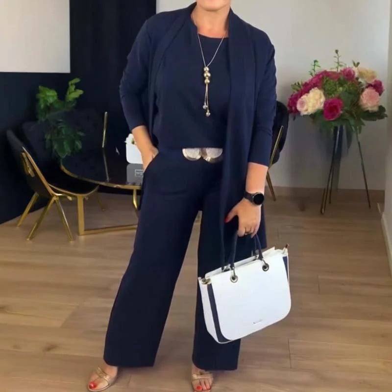 ⏳Vremenski ograničena ponuda⏰Elegantni set od tri dela, uključujući dugačak kardigan, majicu i pantalone💞